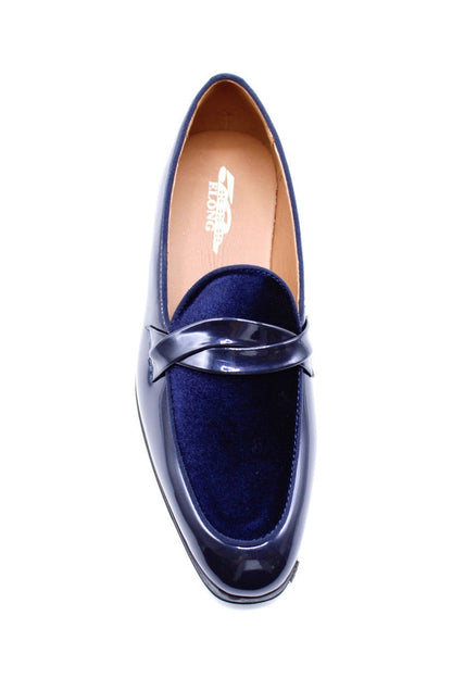 FAUX SHINY LEATHER & VELVET UPPER LOAFERS