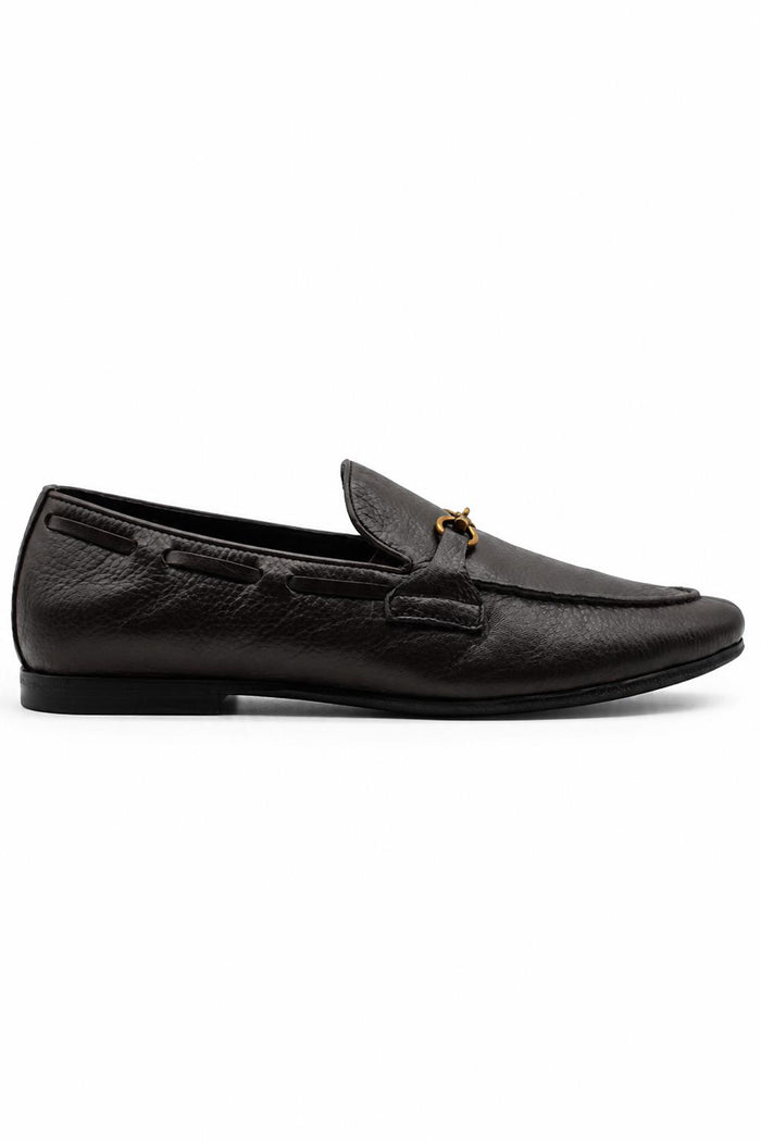 FAZIO Men’s Brown Soft Grain Genuine Leather Snaffle Bit Loafers