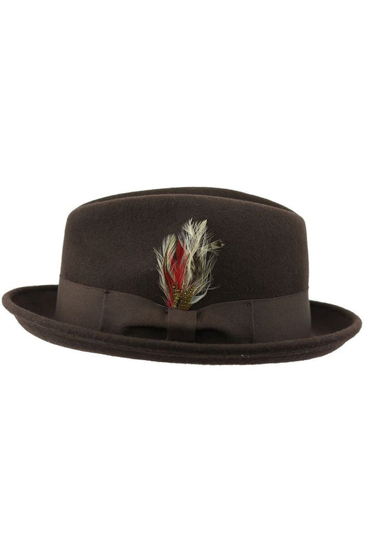 Feather Brown Hat 100% Felt Wool Crushable Fedora Brim - CC308