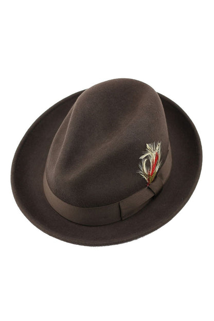Feather Brown Hat 100% Felt Wool Crushable Fedora Brim - CC308