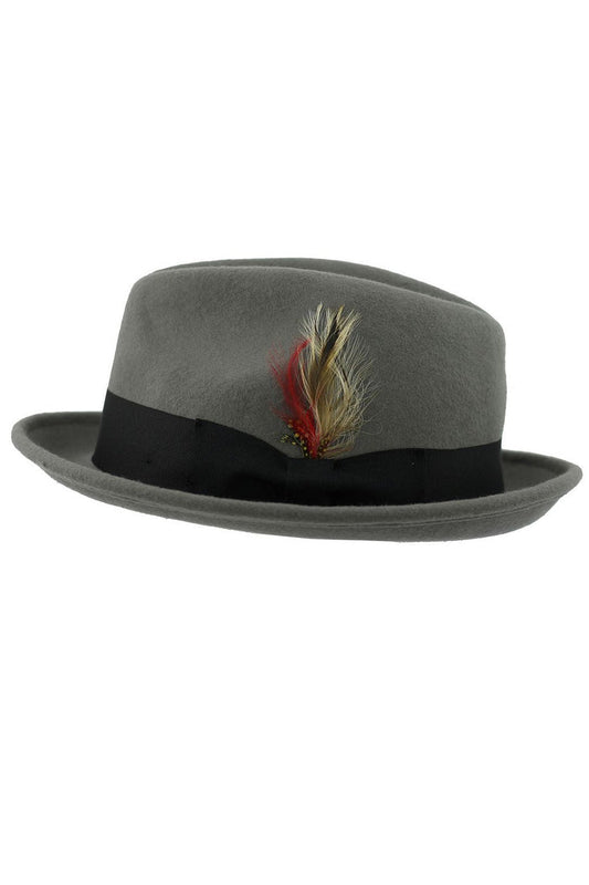 Feather Grey Hat 100% Felt Wool Crushable Fedora Brim - CC308