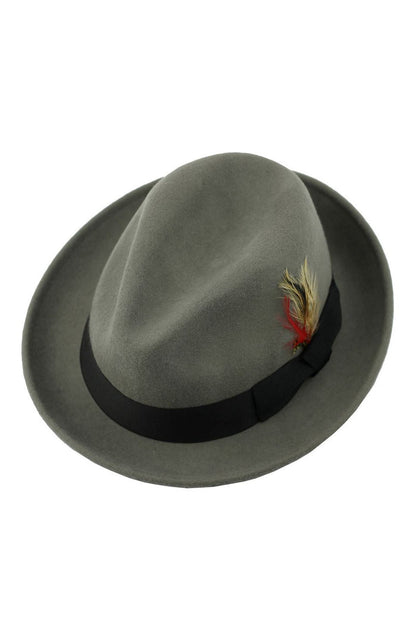 Feather Grey Hat 100% Felt Wool Crushable Fedora Brim - CC308