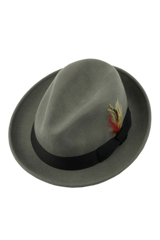 Feather Grey Hat 100% Felt Wool Crushable Fedora Brim - CC308