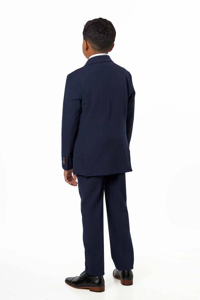 Boys Navy Check Double Breasted Suit – 2 Piece Formal Outfit