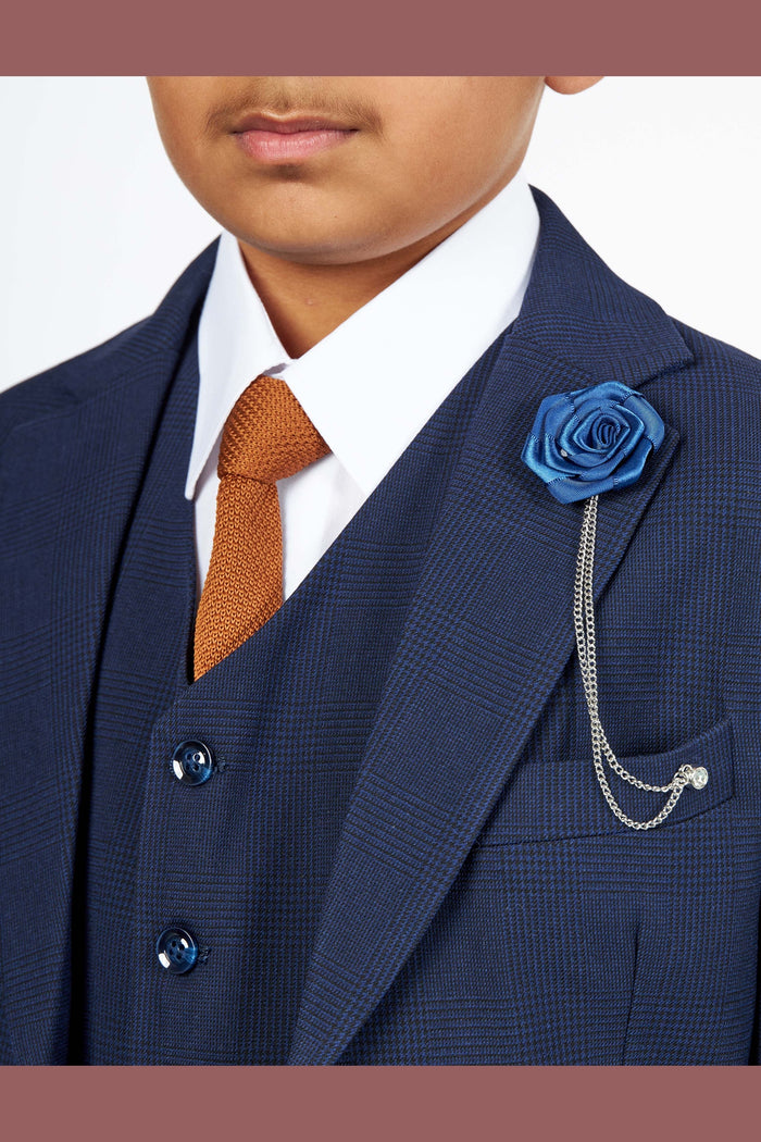 Boys Navy Prince of Wales Check 3-Piece Suit