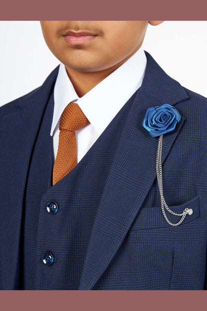 Boys Navy Prince of Wales Check 3-Piece Suit