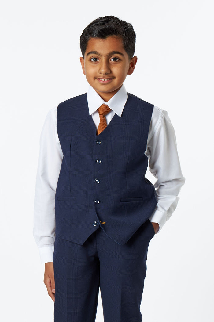 Boys Navy Prince of Wales Check 3-Piece Suit