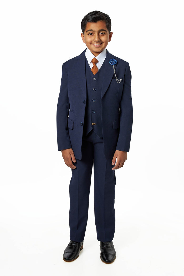Boys Navy Prince of Wales Check 3-Piece Suit