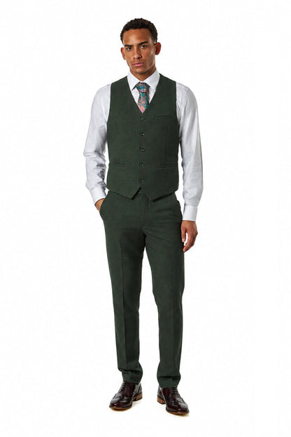 Finley - Men's Olive Green Prince of Wales Check Tailored 3 Piece Suit