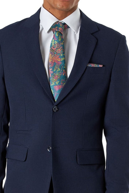 Navy Prince of Wales Check Tailored Fit Single-Breasted Suit Jacket