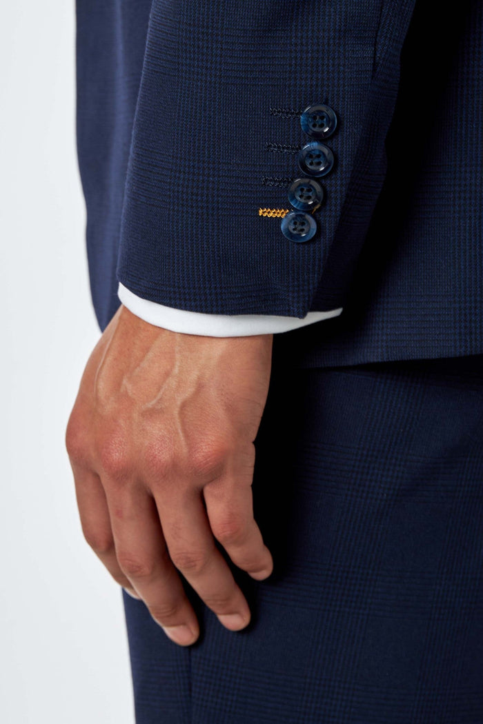 Navy Prince of Wales Check Tailored Fit 3-Piece Suit