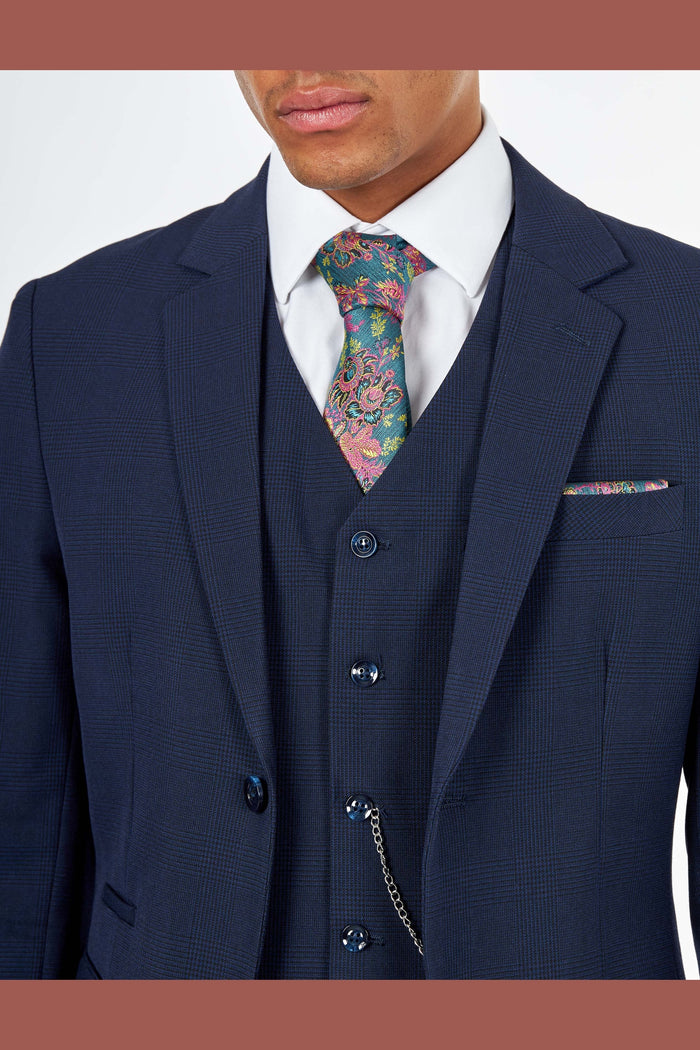 Navy Prince of Wales Check Tailored Fit 3-Piece Suit