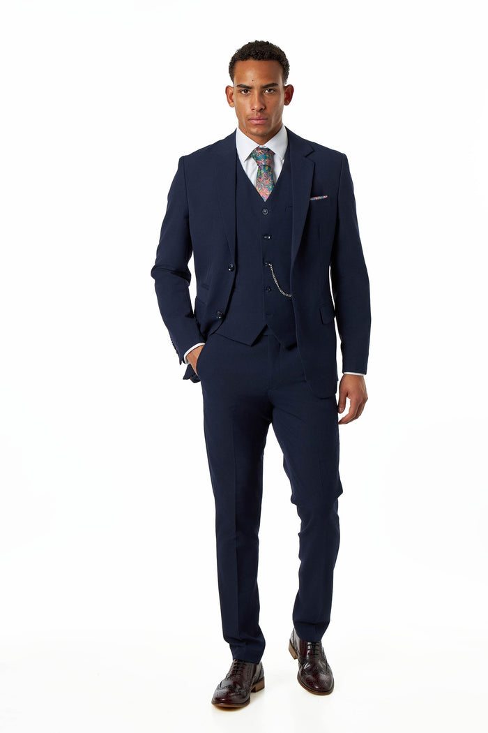 Navy Prince of Wales Check Tailored Fit 3-Piece Suit