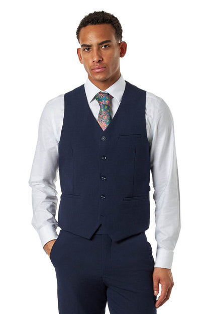Navy Prince of Wales Check Tailored Fit Waistcoat
