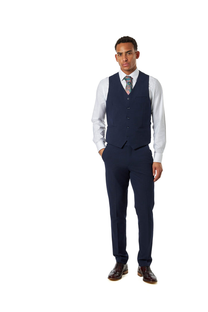 Navy Prince of Wales Check Tailored Fit Waistcoat