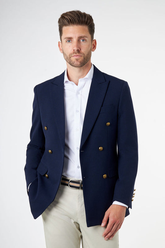 FINLEY – Navy Prince of Wales Check Double Breasted Jacket