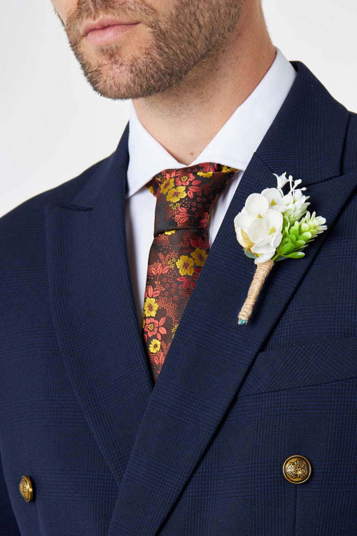 FINLEY – Navy Prince of Wales Check Double Breasted Jacket