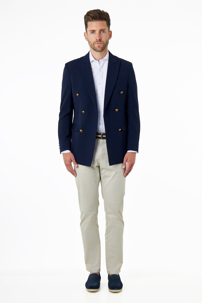 FINLEY – Navy Prince of Wales Check Double Breasted Jacket