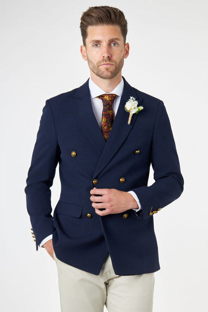 FINLEY – Navy Prince of Wales Check Double Breasted Jacket