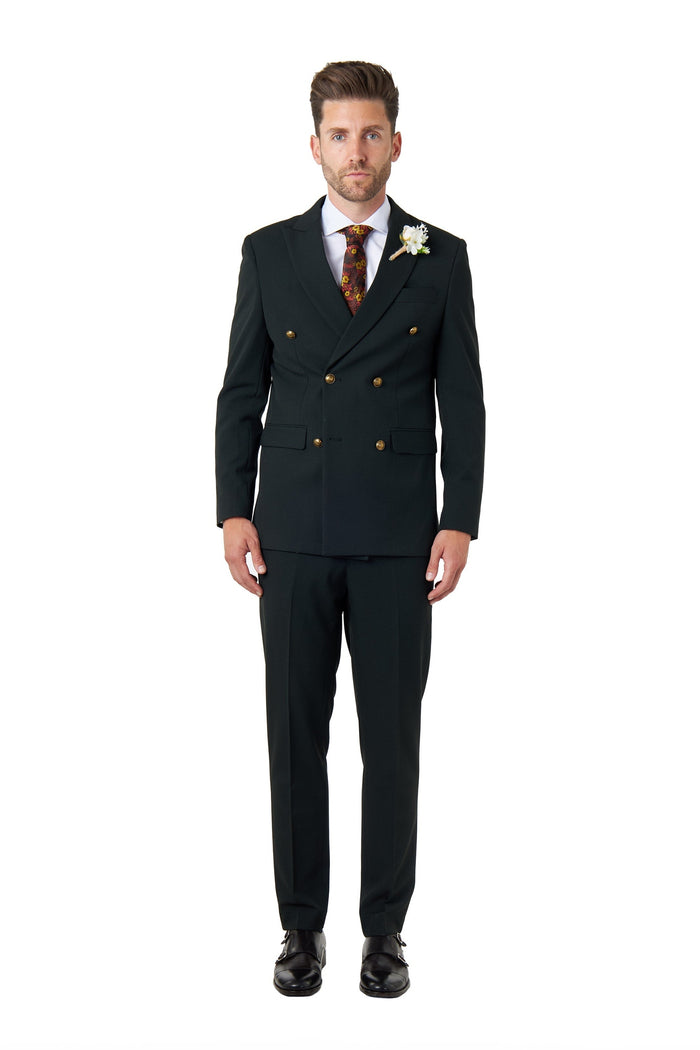 FINLEY – Olive Green Prince of Wales Checks Double Breasted 2 Piece Suit