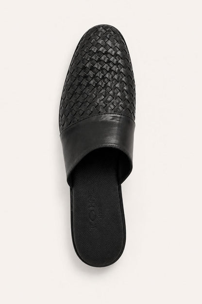 FINO Men’s Black Woven Leather Mule Slippers