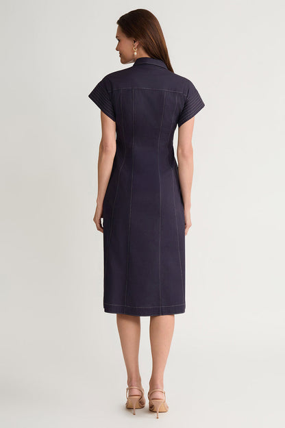 Fit-N-Flare Contrast Stitch Cotton Maxi Dress, Indigo/White | Ming Wang