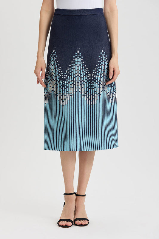 Flared Linear Ombre Soft Knit Midi Skirt, Indigo/Limestone/Serene/White | Ming Wang