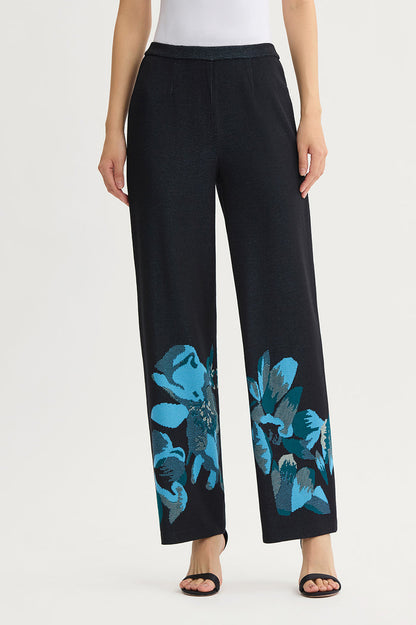 Floral Jacquard Soft Knit Pant, Deep Teal/Tranquil Blue/French Almond/Black | Ming Wang