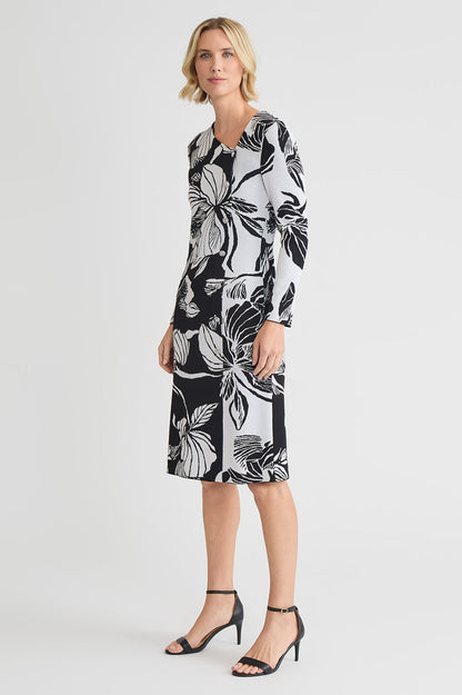 Floral Jacquard Soft Knit Sheath Dress, Black/White | Ming Wang