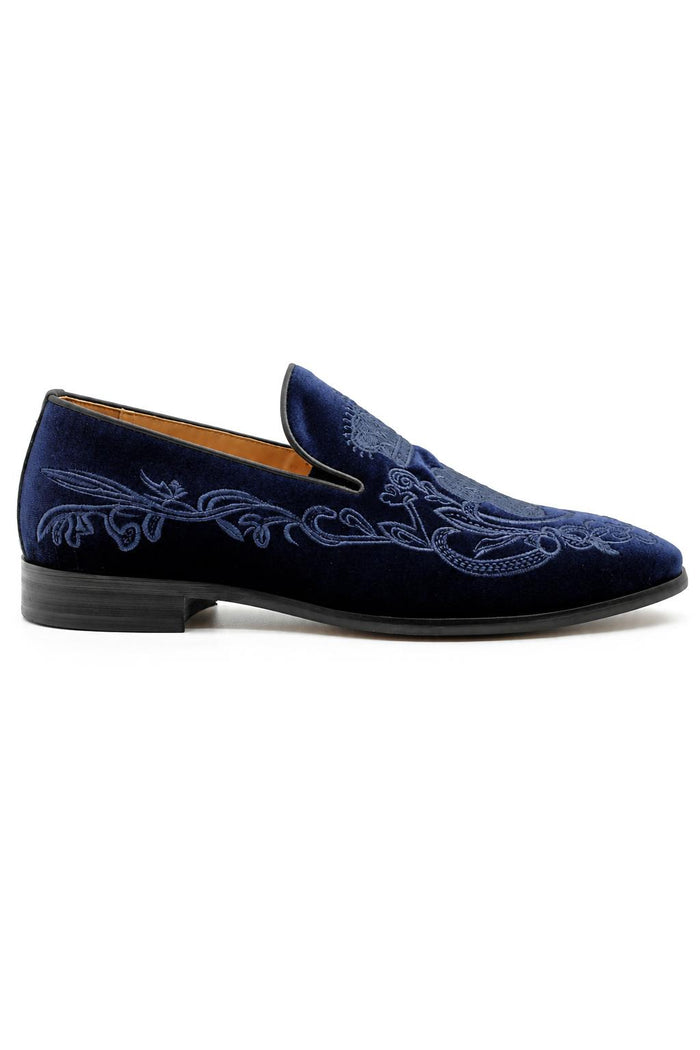 FRED Men’s Navy Blue Embroidered Velvet Party Loafers
