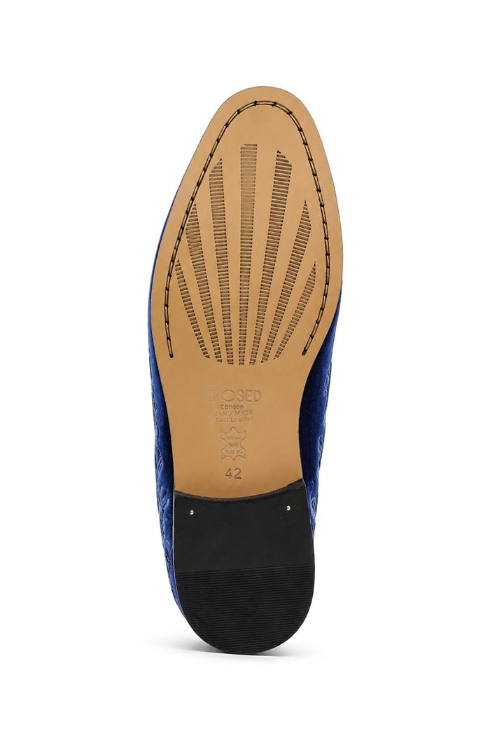 FRED Men’s Navy Blue Embroidered Velvet Party Loafers