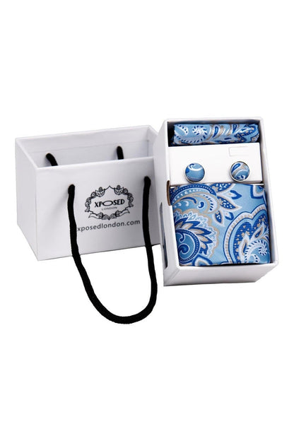 FROZEN BLUE FLORAL PAISLEY NECK TIE SET