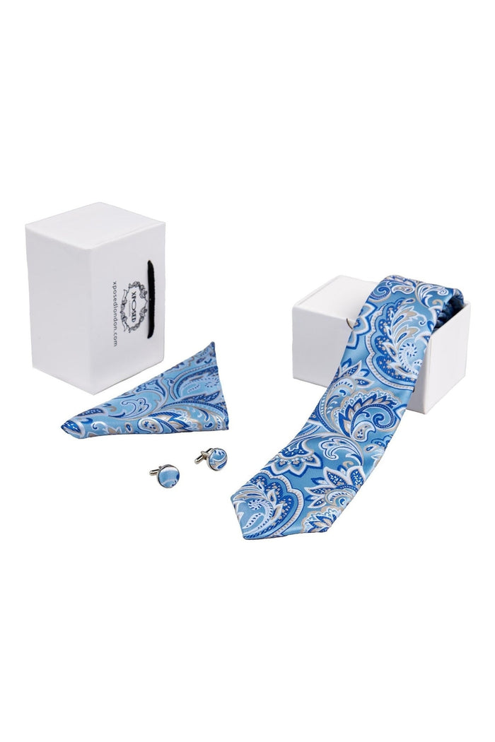 FROZEN BLUE FLORAL PAISLEY NECK TIE SET