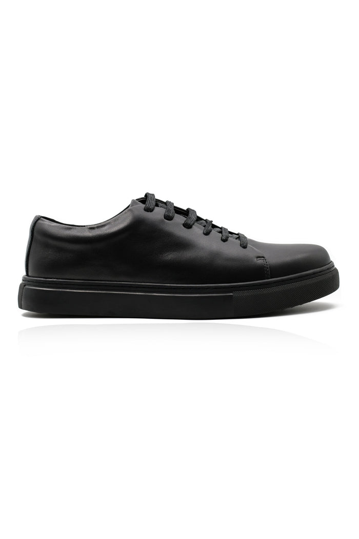 Full Black Real Leather Trainers