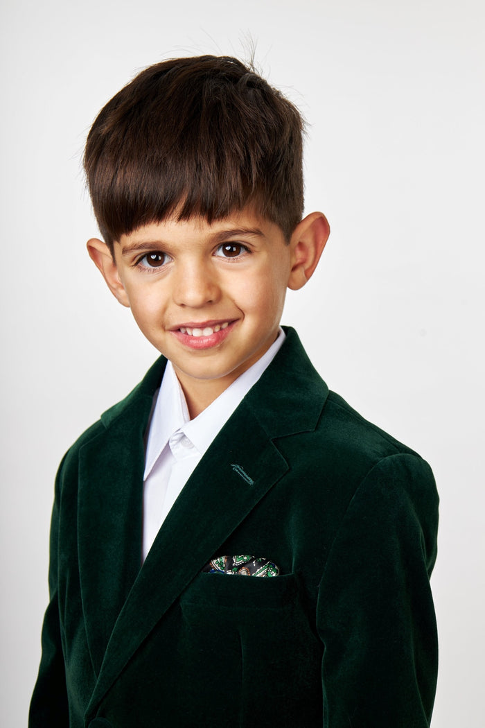 GARY - BOYS JACKET KIDS GREEN VELVET BLAZER