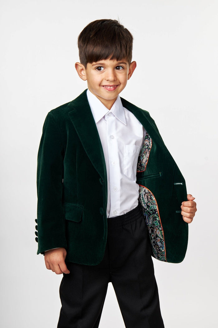 GARY - BOYS JACKET KIDS GREEN VELVET BLAZER