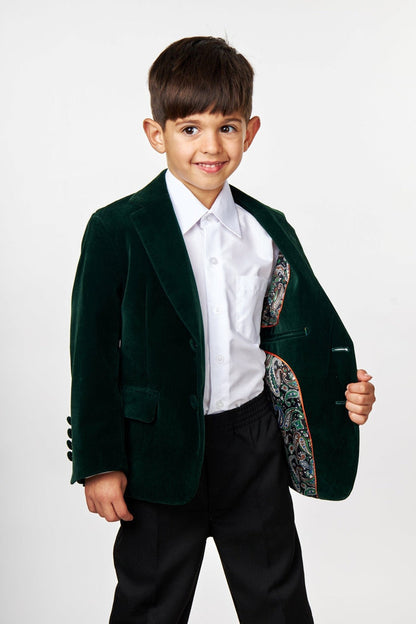 GARY - BOYS JACKET KIDS GREEN VELVET BLAZER