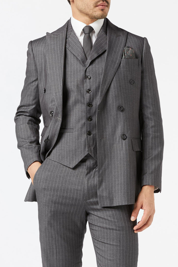 George - Double Breasted Grey Pinstripe Suit