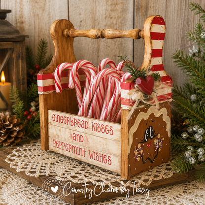 Gingerbread Caddy - Hand-Painted Primitive Farmhouse Christmas Decor
