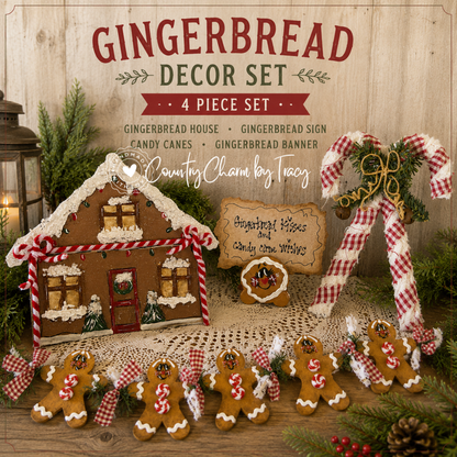 Gingerbread Decor Set of 4 - Handcrafted | Free Shipping in USA