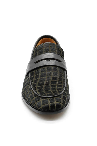 GINO Men’s Black Patterned Horsehair Leather Penny Loafers