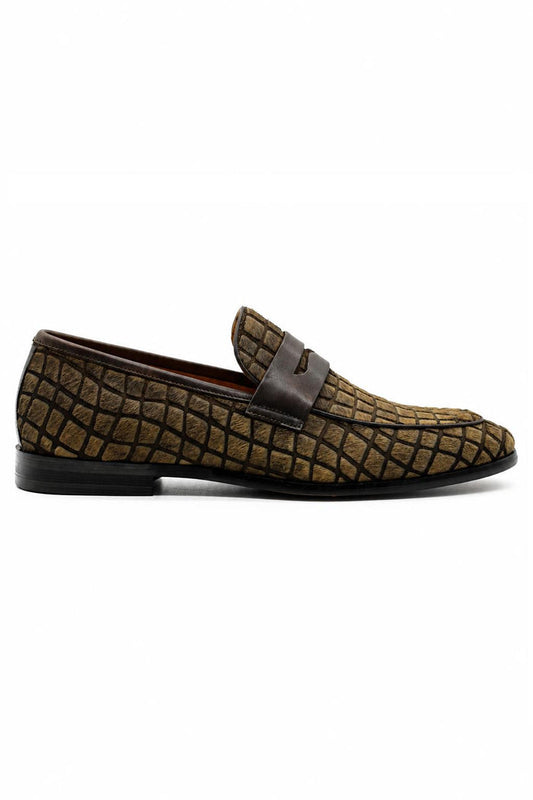 GINO Men’s Brown Patterned Horse Hair Leather Penny Loafers