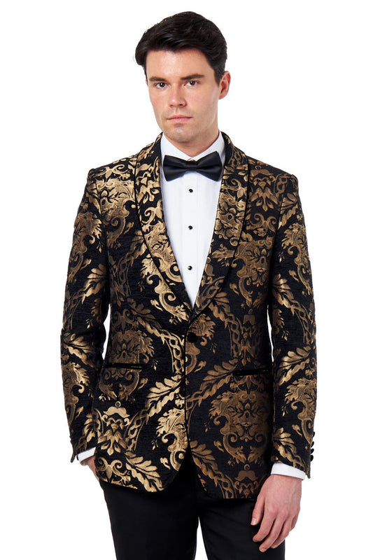 GLEN – BLACK GOLD BROCADE PAISLEY PRINT TUXEDO JACKET