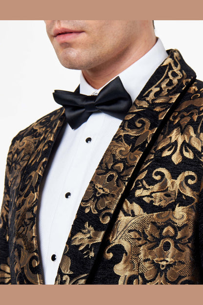 GLEN – BLACK GOLD BROCADE PAISLEY PRINT TUXEDO JACKET