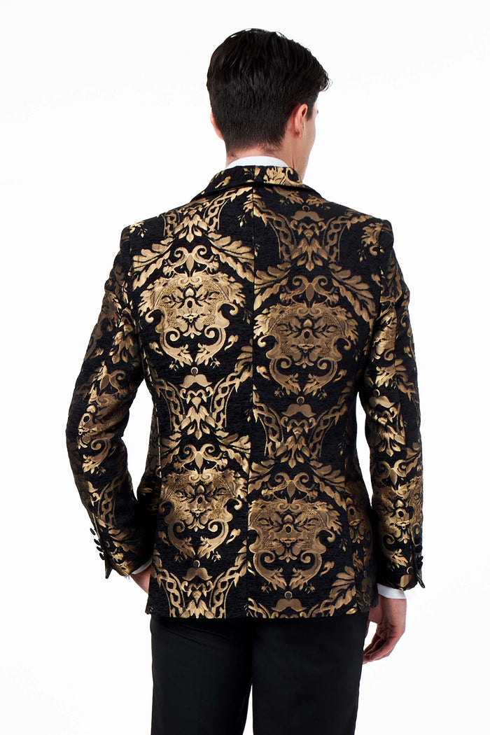 GLEN – BLACK GOLD BROCADE PAISLEY PRINT TUXEDO JACKET