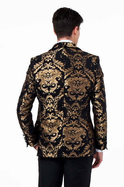 GLEN – BLACK GOLD BROCADE PAISLEY PRINT TUXEDO JACKET