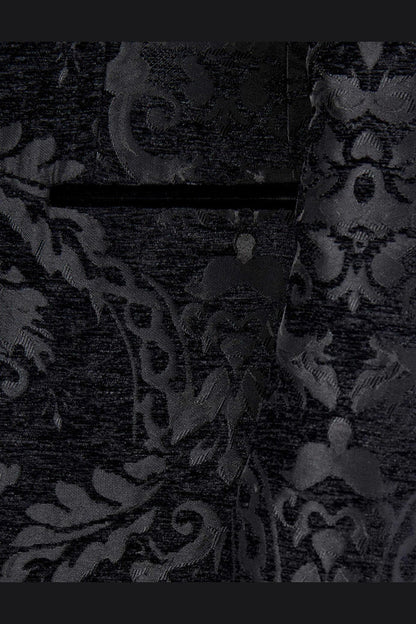GLEN – BLACK ORNATE JACQUARD PRINT TUXEDO JACKET