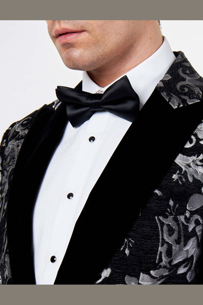 GLEN – SILVER GREY PAISLEY BROCADE PRINT TUX JACKET