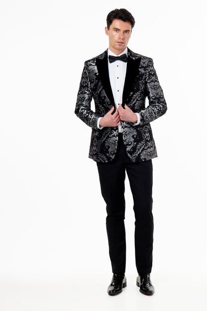 GLEN – SILVER GREY PAISLEY BROCADE PRINT TUX JACKET
