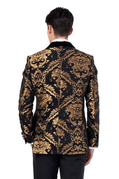 GLEN – TUXEDO JACKET GOLD ORNATE JACQUARD PRINT ON BLACK